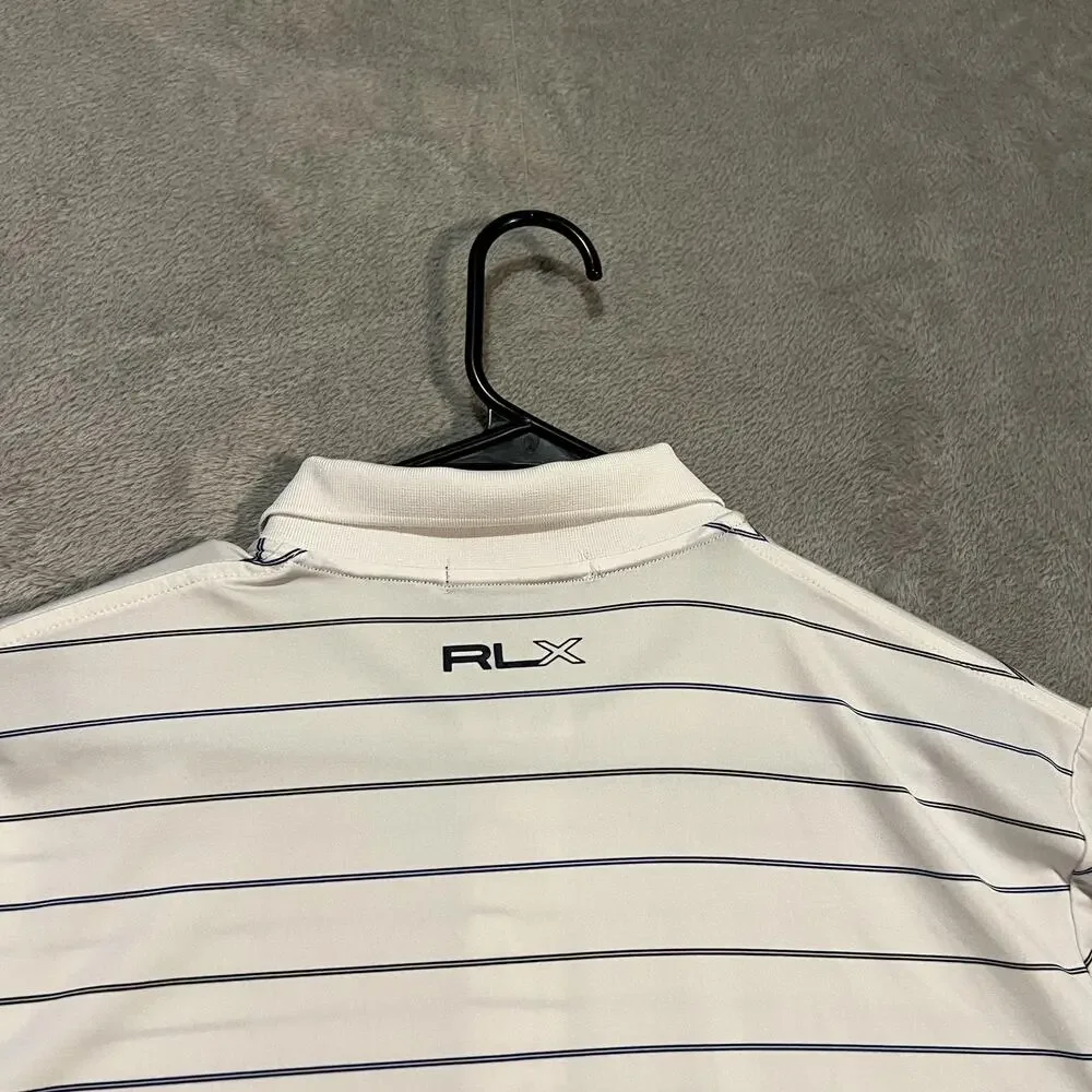 RLX Ralph Lauren Polo Shirt Mens Large White Blue Stripe Golf TPC Four Seasons